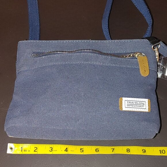 Travelon Blue Crossbody Bag RFID Blocking Anti Theft Heritage Small Cotton - Picture 4 of 8